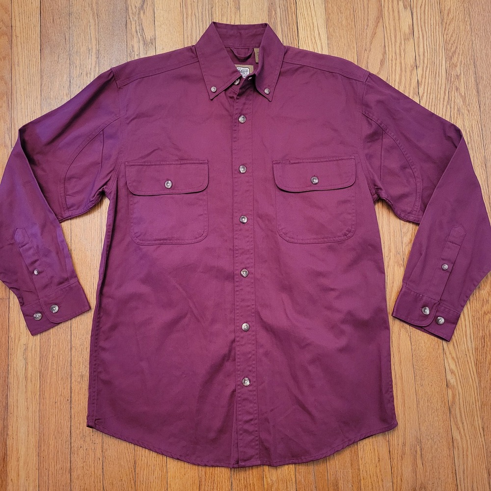 Schmidt Long Sleeve Button Up Work Shirt M Burgundy Rugged‎ Chores Farm Cabin